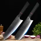 Professional Kitchen Knives Damascus Steel Cleaver and Paring Knife G10 Handle