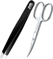 ME MAXEQUIP Cuticle Nail Scissors Curved Shape with Tweezer Professional Stainless Steel Beauty Scissors, for Manicure Pedicure, Eyebrows, Nose, Hair Trimming Beauty Grooming Toenails Women Men