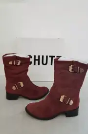 Schutz Abbie Oil Camurcao Cordovan II Red Boot Women's 7.5 B NEW