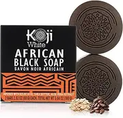 Koji White African Black Soap - Facial Exfoliant for Blackheads, Brightening & Moisturizing Skin with Kojic Acid, Shea Butter, Aloe Vera for Glowing Skin - Vegan, Paraben-Free, 2.82oz (2 Bars)