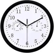 Outdoor Wall Clock - Large Garden Alarm,Silent Round Decorative Wall Clock with Hygrometer for Bathroom, Deck, Porch, Pool