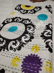 Indian Famous Kantha Cotton Hand Block Print Floral Handmade Blanket 90x108 inch