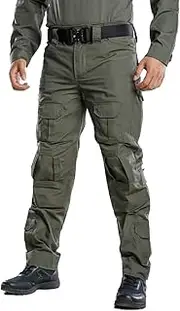 [TRGPSG] Men's Hiking Pants, Ripstop Camo Cargo Pants, Multi-Pocket Casual Work Pants, Military Green, 40