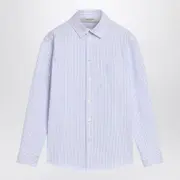 [Golden Goose] White/blue Striped Shirt With Logo 12 Y Light blue