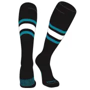 Striped OTC Baseball, Softball, Football Socks (B) Black, Marlin Teal, White