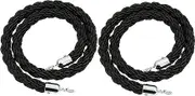 Stanchion Rope, 2 Pcs Queue Barrier Rope,Black Braided Hemp Rope with Silver Hooks, Crowd Control Queue Barrier, Queue Line Barrier for for Hotel/Concerts/Theater/Car Shows-6ft/185cm(4ft/120cm)