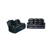 3+2 Seater Seater Finest Black Leatherette Recliner Feature Console LED Light Ultra Cushioned