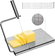 SupMaka Stainless Steel Cheese Cutter with 5 Extra Wires, Adjustable Cheese Slicer, Cutting Board Food Cutter for Cheese, Butter, Cakes, Sausage, Meats