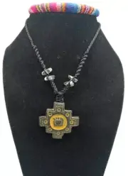 Unisex Necklace Woven in Thread Macrame Chakana Inca Spiritual Connection