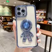Plating Soft Silicone Astronaut Bracket Phone Case for iPhone 13 12 11 Pro Max X XR XS Max 14 Plus Ring Holder Back Cover,T3,for iPhone 12