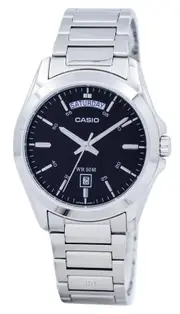 Casio Quartz Black Dial Luminous Hands Day/Date MTP-1370D-1A1V 50M Mens Watch