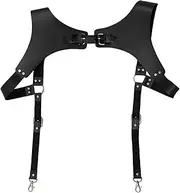 [PENGXX] Steampunk Renaissance Leather Braces for Men H Designs Vintage Men's Back Support Harness Metal Hook Adjustable