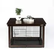 Dog Crates Dog Cage Indoor Fence Fence Wooden Cat Cage Dog Cage Outdoor Dog House Tread Net Plus ABS Tray Plus Cage Plus Wood Cover Dark Brown Crate Kennel(L)