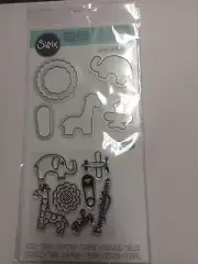 Sizzix Stamp & Framelits Die Set 560285 with Elephant Giraffe,Baby NEW