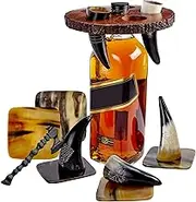 Viking Culture Viking Horn Drinking Cup Shot Glasses with Vintage Axe Bottle Opener, Coasters, and Rustic Wood Display Stand, Toasting Vessels for Party, Event, Bachelors