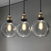 3X Kitchen Glass Pendant Light Vintage E27 Edison Chandelier Lamp Brass Holder