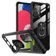 For Samsung Galaxy A52S Case, Military Grade 360 Degree Rotating Metal Magnetic Ring Car Mount Holder Kickstand Shockproof Heavy Duty Cover (Clear)