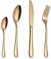 Berglander Stainless Steel Cutlery Set 24 Piece with Titanium Gold Plated, Golden Color Flatware Set, Silverware, Cutlery Set Service for 6 (24pcs)