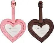 [DecorDwell] Luggage Tags, Pack of 2 Suitcase Tags, PU Leather, Suitcase Tag with Address Label, Adjustable, Quick Identification, Suitcase Travel Accessories, for Travel Bag, Suitcase, Business Trip (Pink Brown)