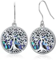 Tree Of Life Dangle Drop Hook Earrings for Women 925 Sterling Silver Abalone