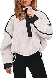 [Panadila] Womens Half Zip Sherpa Fleece Pullover Soft Oversized Sweatshirt with Pockets Warm Fuzzy Sweater