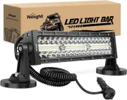 LED Light Bar 13.5 Inch Triple Row Cigarette Lighter Wiring Strong Magnetic Base