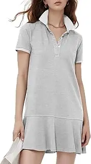 [Flygo] Womens Polo Dress Collared Short Sleeve Ruffle Golf Tennis T Shirt Sports Workout Mini Summer Dresses Tunic Pique