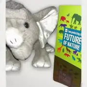 Wild Republic WWF Adoption Gray Elephant Plush Animal Trunk Up With Certificate