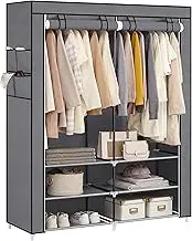SONGMICS Portable Closet Wardrobe with Shoe Rack and Cover, Closet Storage Organizer, 2 Hanging Rods, Shelves, and 4 Side Pockets, 17.7 x 50 x 69.3 Inches, Spacious for Bedroom, Gray URYG008G02
