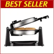 Stainless Steel 180° Flip Waffle Maker with Adjustable Timer & Non-Stick Plates