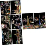 Operitacx 3 Sets Night Scene Scratch Painting Home Decor Arts Black Scratch It off Paper Scratch off Picture Scratch Paper Art Scratch Crafts Scratch Paper Cards Home Items White Cardboard