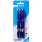 J.Burrows Erasable Gel Pens 0.7mm Blue 3 Pack