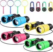 4 Set Kids Binoculars - Colorful Shockproof High Resolution With Magnifying Glass and Compass for Bird Watching, Hunting, Hiking, Outdoor Exploring (Light Color)