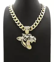 Lil Pump Ice Bling TIGER Pendant With 9mm 18" Cuban Link Chain