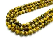 Yellow Dalmatian Jasper Faceted Round 8mm Gemstone Beads RNF132-12
