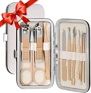 Manicure Set 10 in 1 Stainless Steel Gold Nail Clippers Kit Womens/Mens Gifts - Portable Travel Nail Grooming Kit with Leather Case, Gift for Him Her Boys Girls Husband Boyfriend