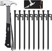 Tent Pegs, 8 pcs Tent Stake and Hammer Set, 7.6 Inch Heavy Duty Forged Steel Tent Stakes, Camping Hammer and Storage Bag for Pop Up Tent, Camping Tent
