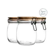 Argon Tableware 3 Piece Storage Jar with Wooden Lid Set - Round - 750ml