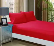 Super Soft 3-Piece King Size Bed Fitted Sheet & 2 Pillowcases Set - Red
