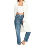 Steve Madden Womens L Notch Collar Open Front Knit Jacket in Whisper White NEW