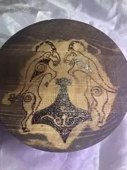 Thor’s Hammer Wood Burnt Box Done By Hand Pyrography Art Viking Style Mjolnir