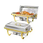 Chafing Dishes Buffet Set 2 Pack, 9QT Stainless Steel Rectangular Chafing Dis...