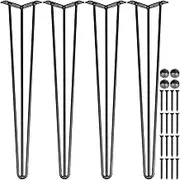 Happybuy Hairpin Table Legs 28" Black Set of 4 Desk Legs 880lbs Load Capacity (Each 220lbs) Hairpin Desk Legs 3 Rods for Bench Desk Dining End Table Chairs Carbon Steel DIY Heavy Duty Furniture Legs