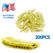 200pcs Heat Shrink Butt Wire Splice Connector Crimp Terminal 12-10AWG Kit Yellow