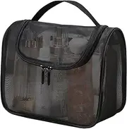 Wesoke Mesh Makeup Bag Travel Cosmetic Bags for Women, Large Portable Toiletry Bag Pouch Black Make Up Organizer Bag with Handle & Zipper for Toiletries, Brushes, Daily Accessories