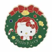 Hello Kitty Dressed As Santa Clause In A Decorated Wreath, CHRISTMAS Enamel Pin.