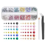 6 Sizes Glass Flatback Rhinestones with Tweezers Picking Pen, Multicolor