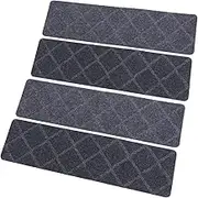 SHINEOFI 4 pcs Skid Stair Treads Step Mats Durable Non Slip Stairway Mats for Stairs and Floors Noise Reduction and Floor Protection Versatile Tread Runners Deep Grey Color