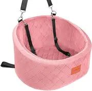 Lealchum Dog Car Seat for Small Dogs,Comfy Pet Travel Car Bed with 2 Clip-On Leashes,Fully Removable & Washable,Non-Slip Base with Seatbelt Channle,Easy to Install (Pink, Small)