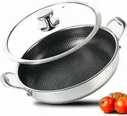 [Cyrder] Large Hybrid Nonstick Deep Frying Pan-13inch 316L Stainless Steel Sauté Pan and Lid, Two Handle Hold, PFOA Free, Dishwasher Oven Safe, Cookware to Stir fry/Toast/Roast/Bake/Stew, 7.2-Quart